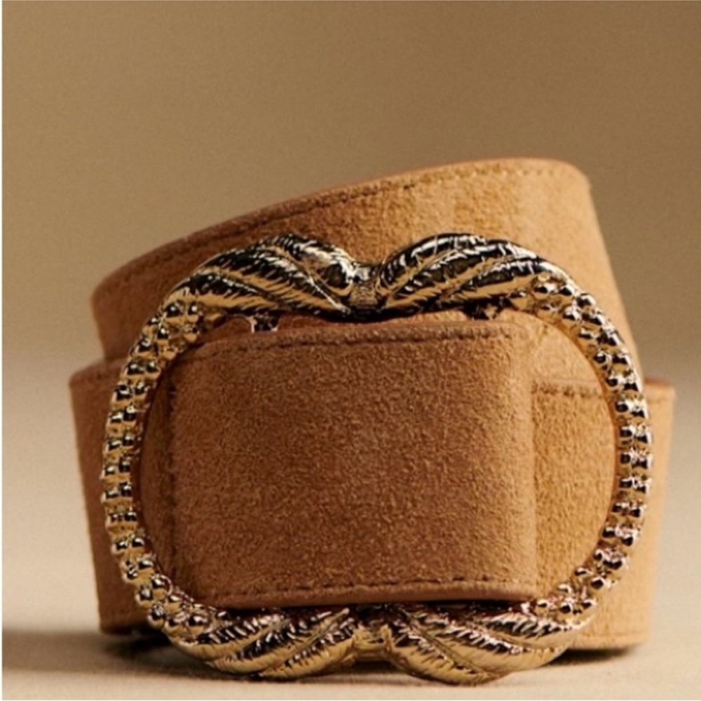 NWOT Sezane Artemis Belt with Gold Buckle in Tan
